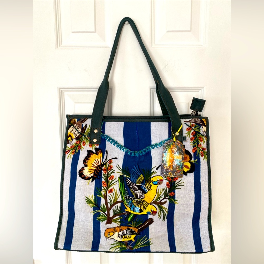 Sirens & Starlight ARTISAN FABRIC & LEATHER TOTE NEW NWT OOAK!